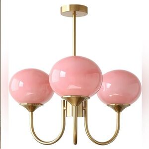 NEW Mid Century Modern Pink & Gold Pendant Light Ceiling Fixture